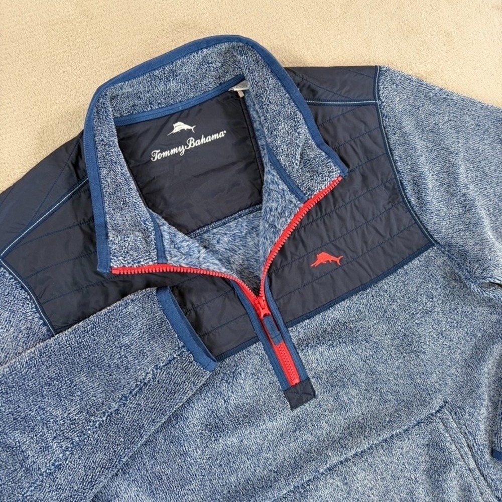 Tommy‎ Bahama New Cascade Cozy Half-Zip Fleece Sweatshirt in Blue Men Large $149